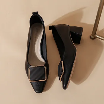 Kovinskih Kvadratnih Sponke Ženske Sandale Poletno Delo Prevoz Na Delo Čevlji Kritje Pete Mehko Edini Ženski Črpalke Zapatos Mujer 4